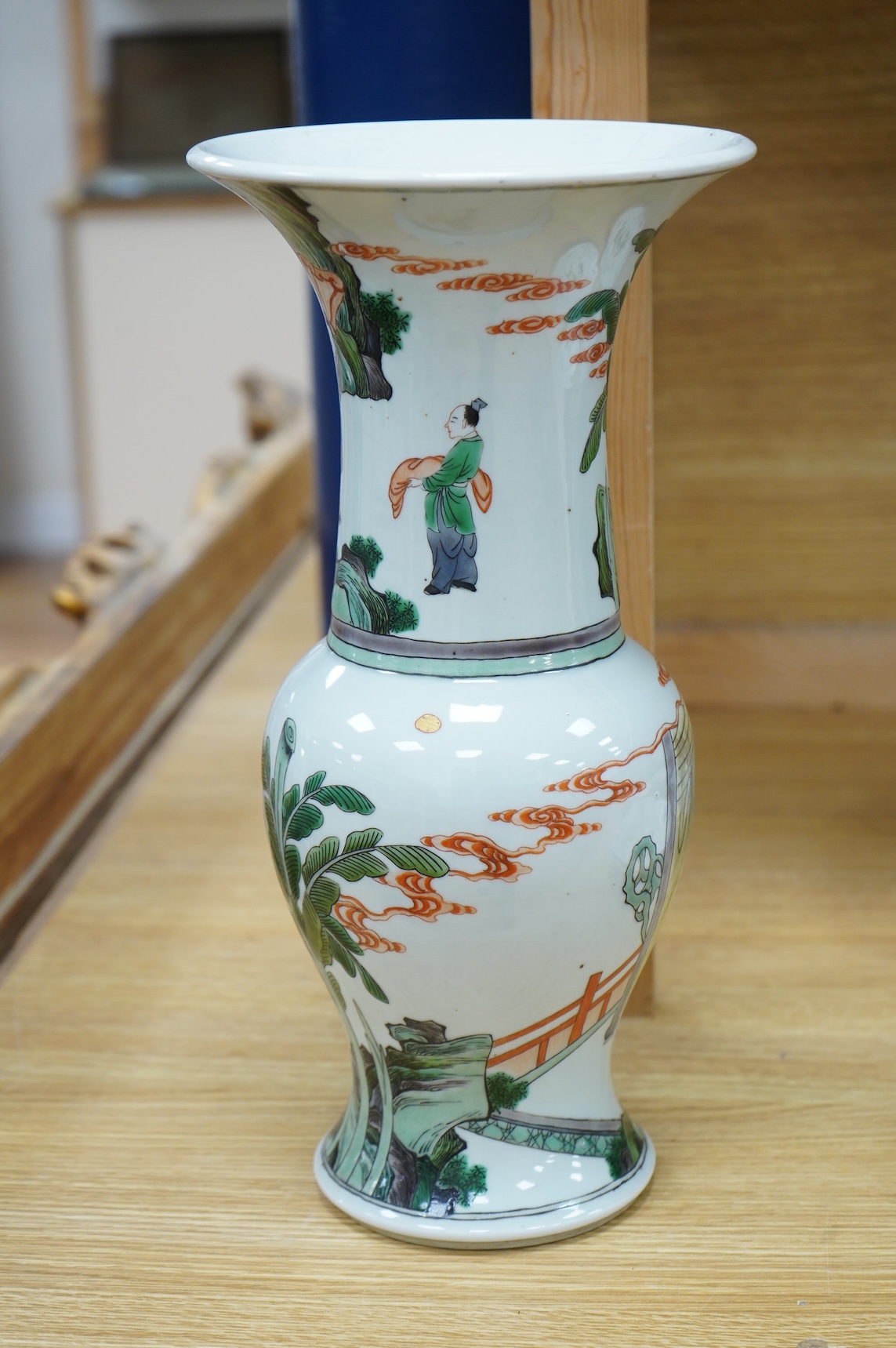 A Chinese famille verte yen-yen vase, 37cm high
